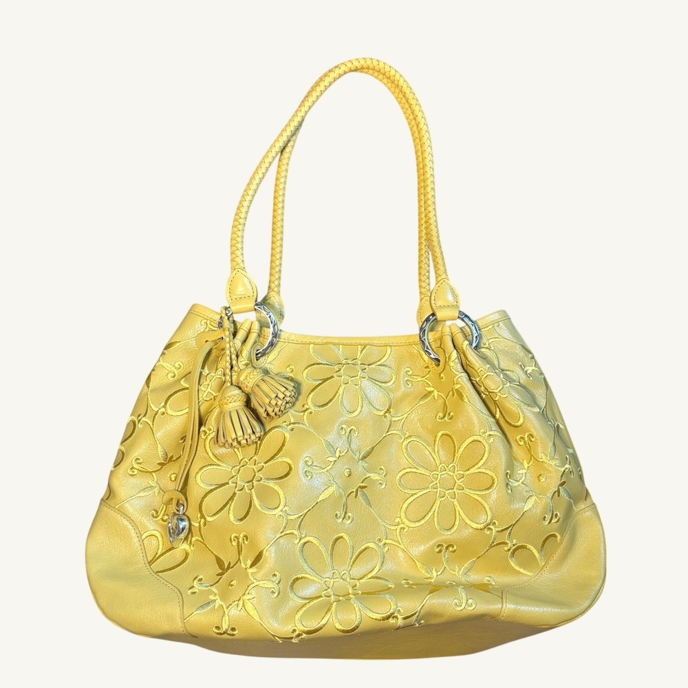 Brighton Valencia Shoulder Bag Yellow Leather Floral Embroidered Tassel Heart